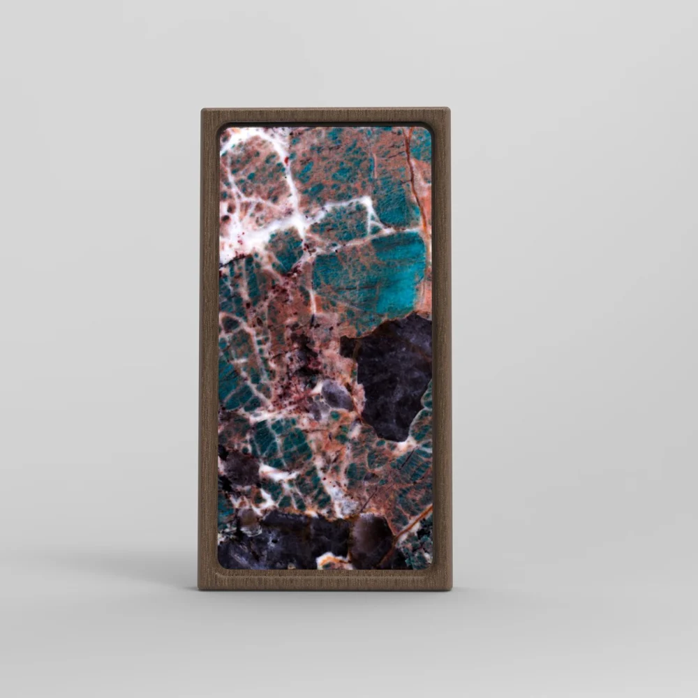 Amazon Green stone light in a walnut frame