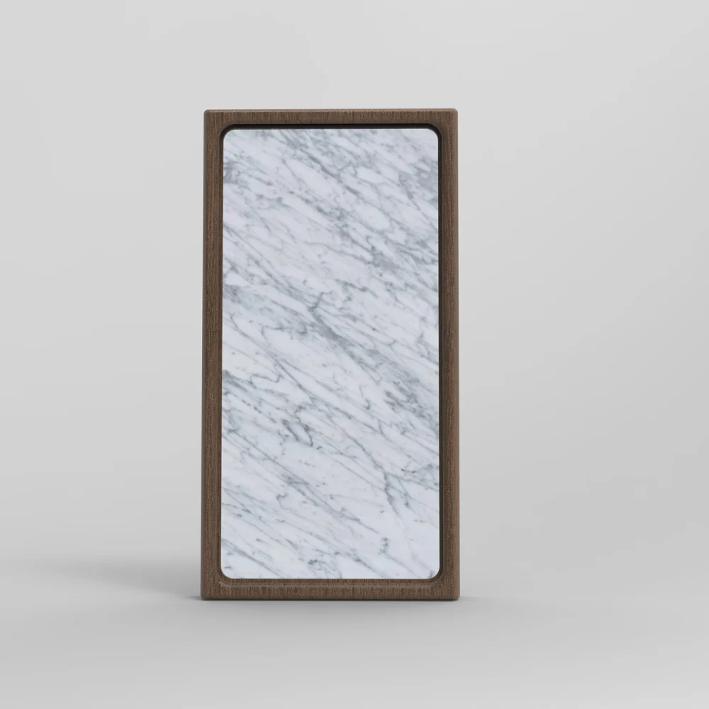 Carrara White stone light in a walnut frame