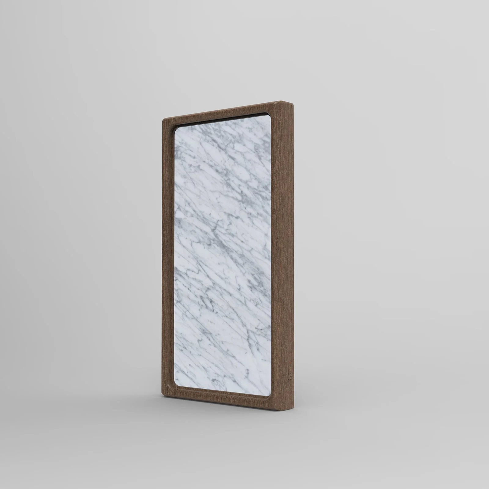 Carrara White: Side view, solid wood frame