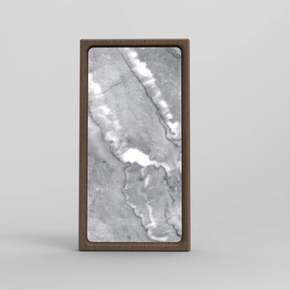 Cloudy Gray stone light in a walnut frame