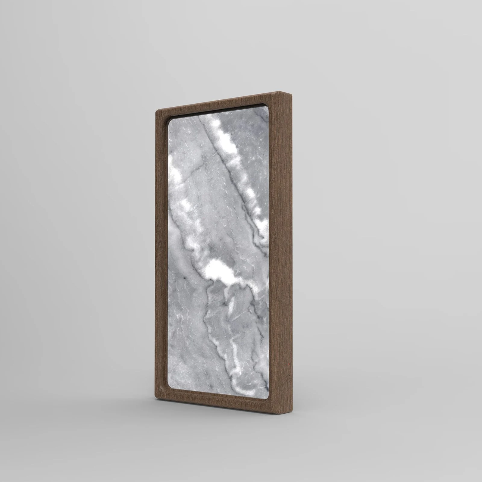 Cloudy Gray: Side view, solid wood frame