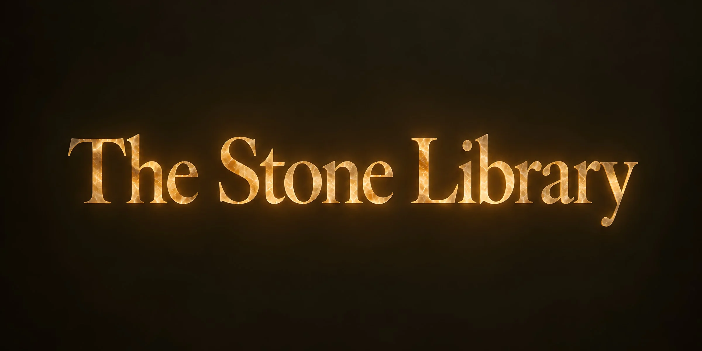 “The Stone Library” in glowing golden onyx lettering