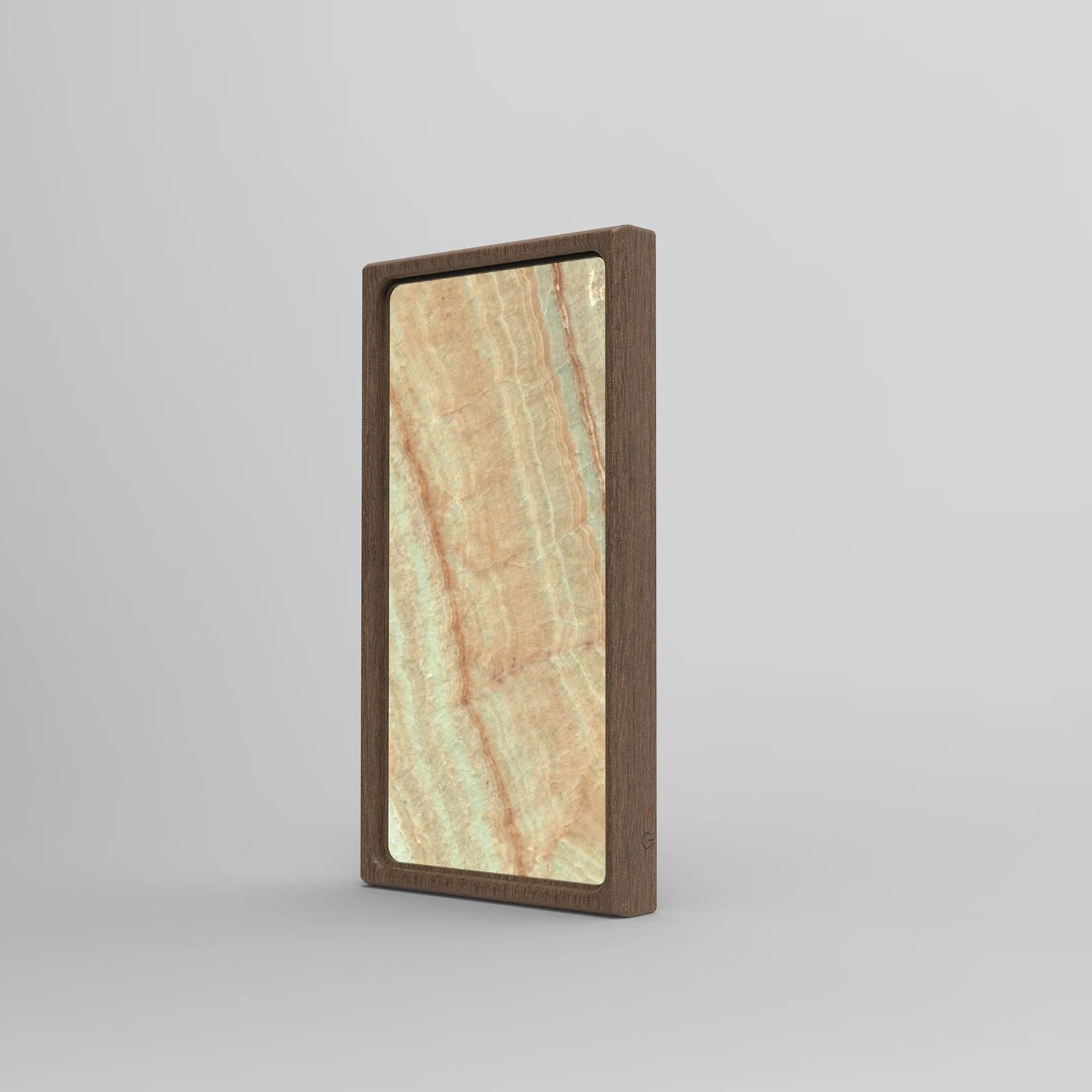 Dawn Amber Onyx: Side view, solid wood frame