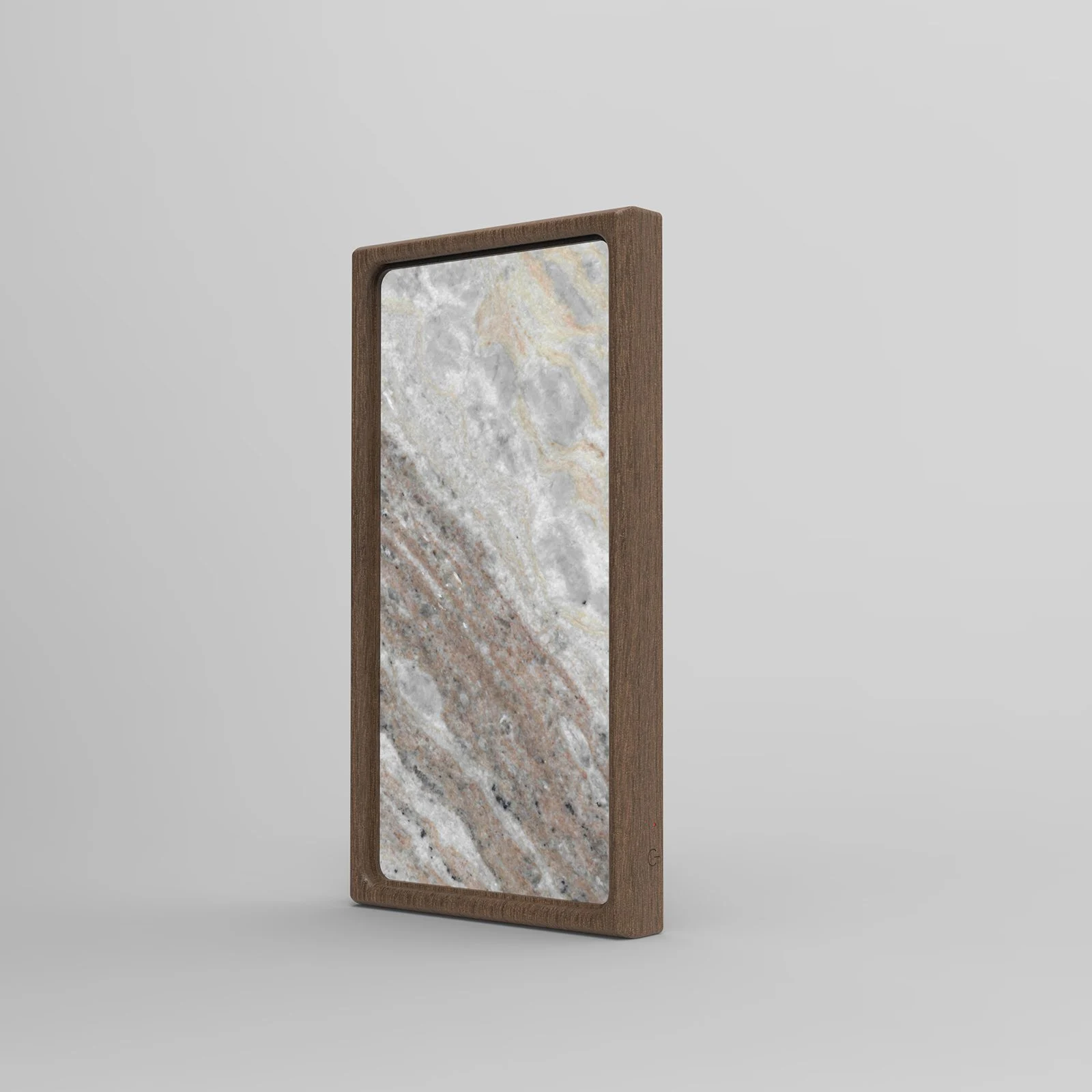 Dawn Vein White: Side view, solid wood frame