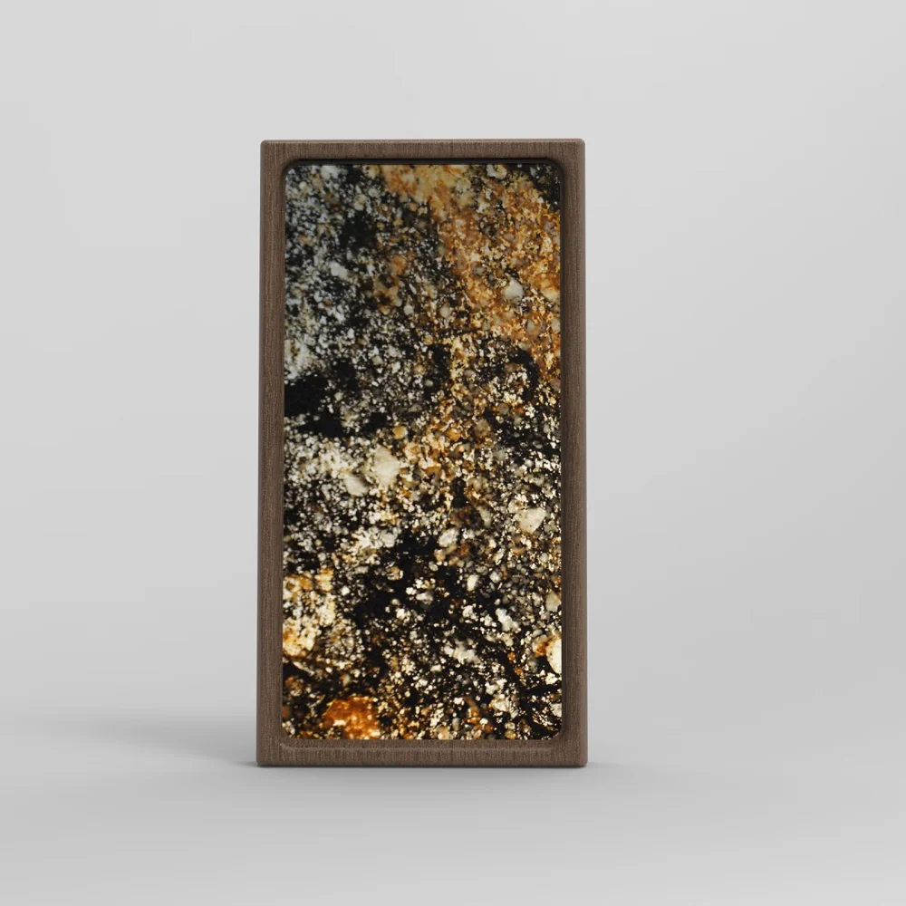 Galaxy Gold stone light in a walnut frame