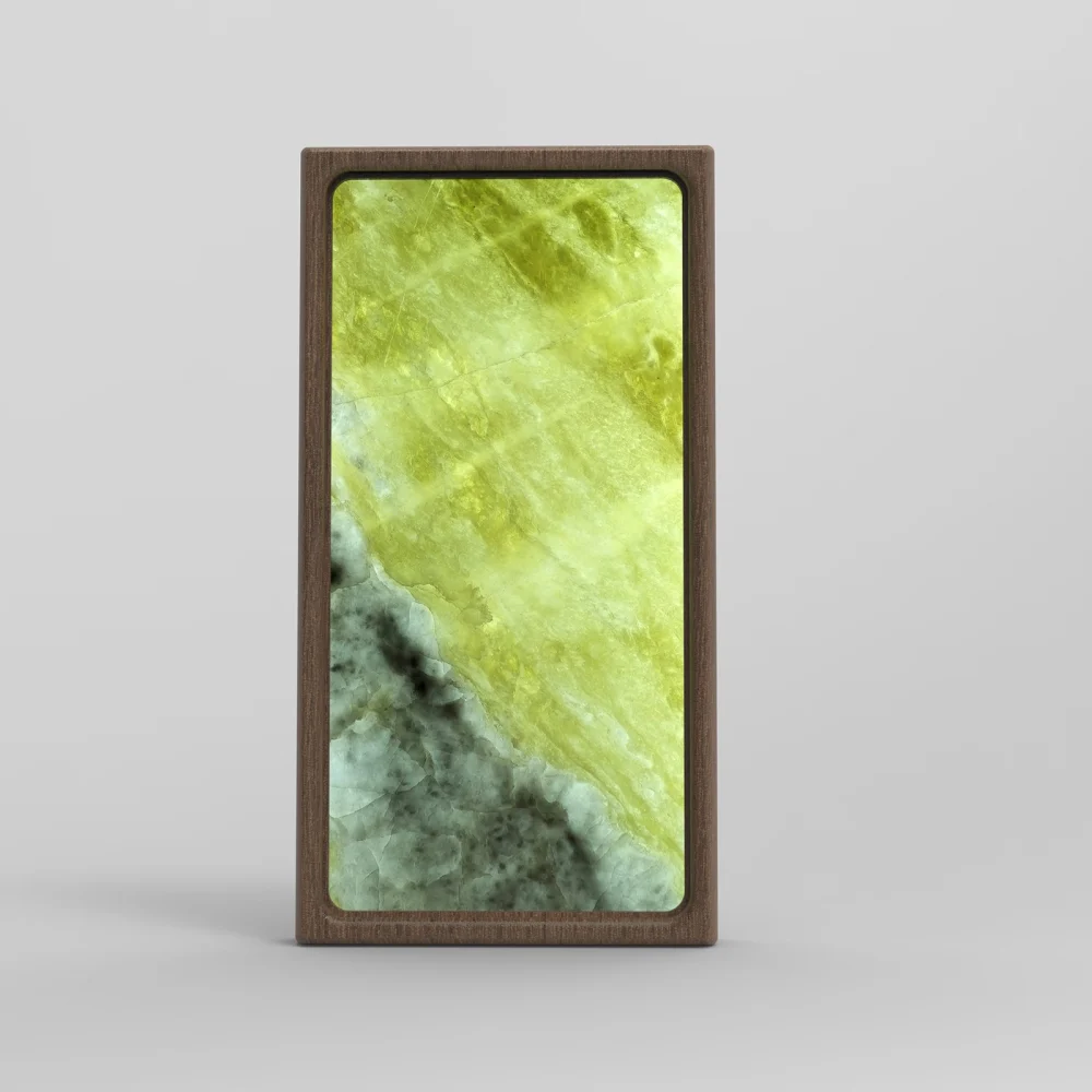 Morning Mist stone light in a walnut frame