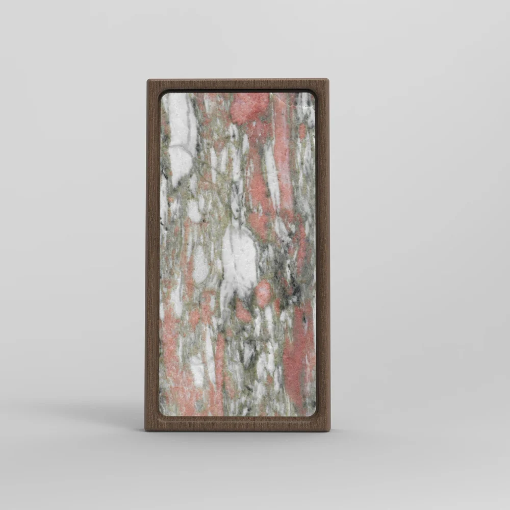 Norwegian Red stone light in a walnut frame