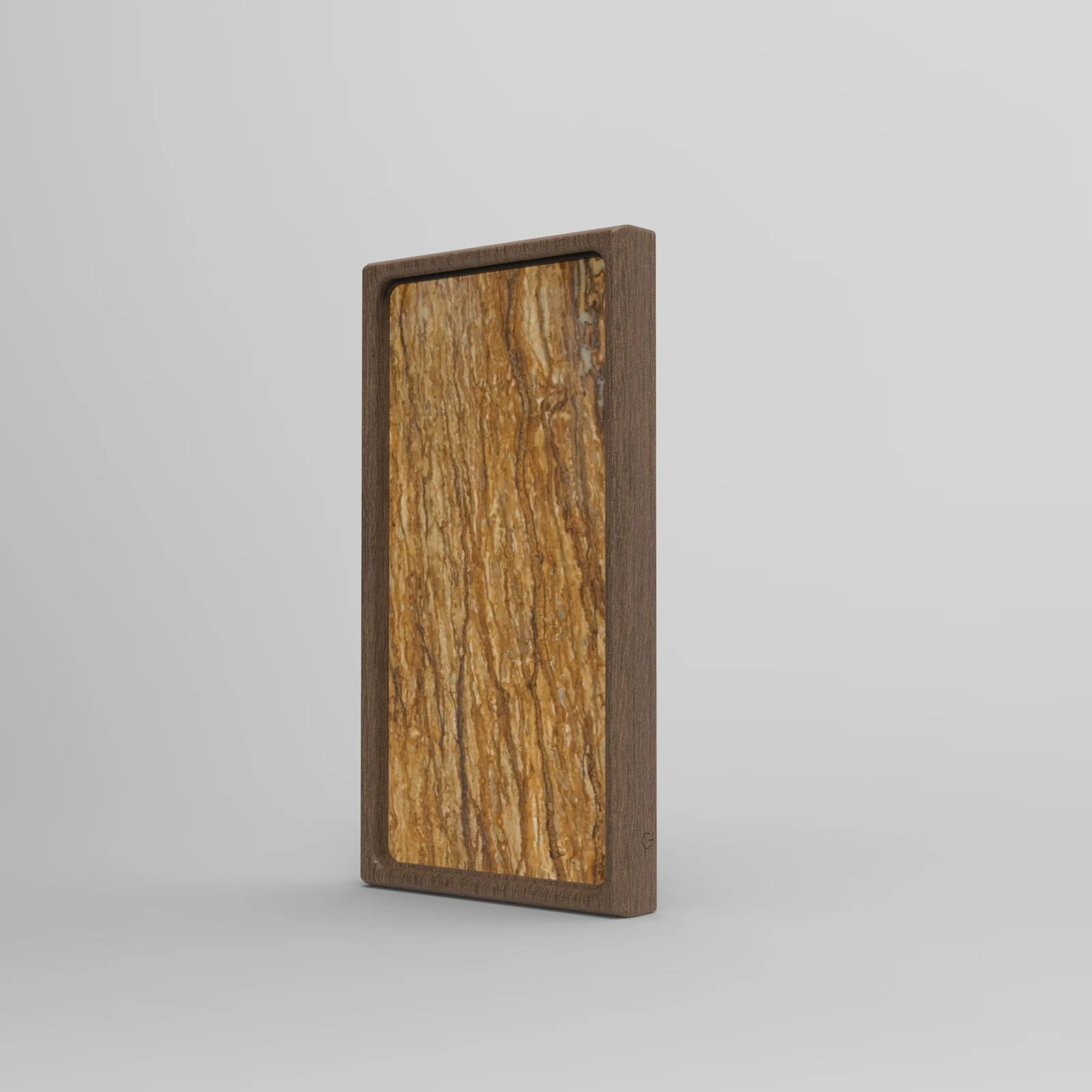 Walnut Travertine: Side view, solid wood frame